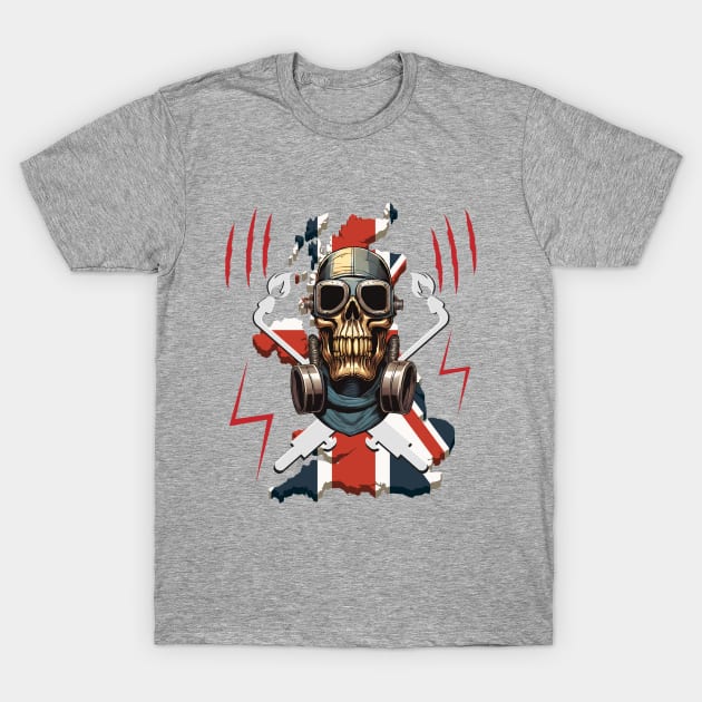 Great Britain welder flag and skull pattern T-Shirt by Greenmillion